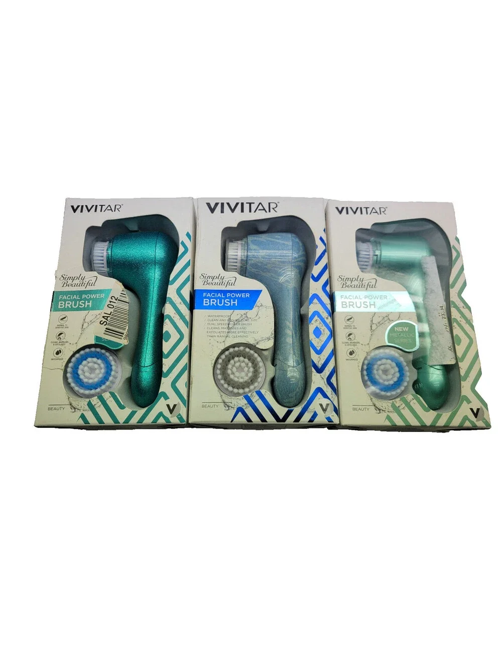 3 pack Vivitar Facial Power Brush Cleansing Facial Brush Metallic, Marble Series